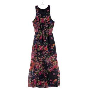 W118 by Walter Baker Womens Floral Maxi Dress Black Pink Sleeveless S Racerback
